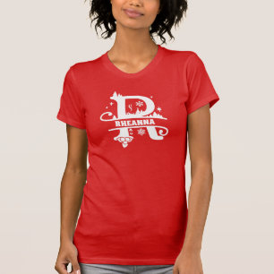 T-shirt Lettre R Noël Monogramme Nom initial Rouge
