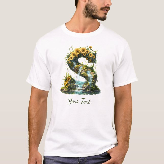 T-shirt Lettre S avec tournesol et Imaginaire de cascade (Devant)