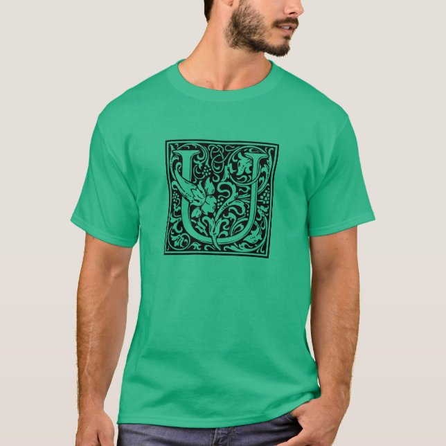 T-shirt Lettre U Monogramme médiéval Art Nouveau (Devant)