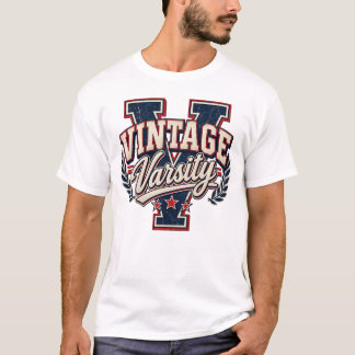 T-shirt Lettre V de style universitaire vintage en bloc en