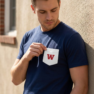 T-shirt Lettre W - Nom initial Alphabet Pochette latérale