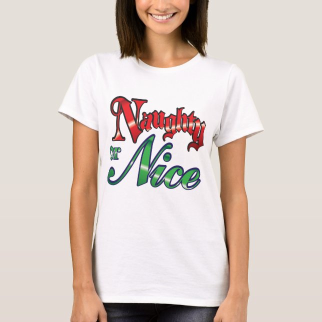 T-shirt Lettres rouges rétro Noël, Naughty ou Nice (Devant)