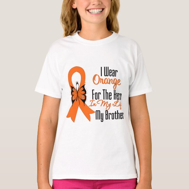 T-shirt Leucémie Orange Ribbon Hero Mon frère (Devant)
