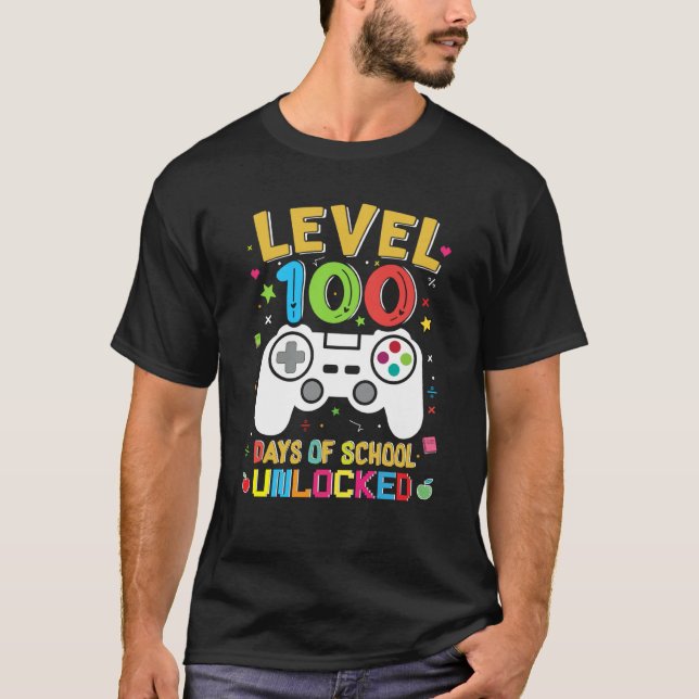T-shirt Level 100 Days Of School Unlocked Gamer 100th Day  (Devant)