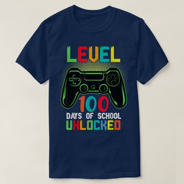 T-shirt Level 100 Days Of School Unlocked Gamer Video Game (Design devant)