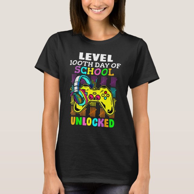 T-shirt Level 100 Days Of School Unlocked Gaming Shirts, V (Devant)
