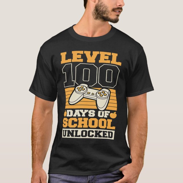 T-shirt Level 100 Days of School Unlocked Video Games Game (Devant)