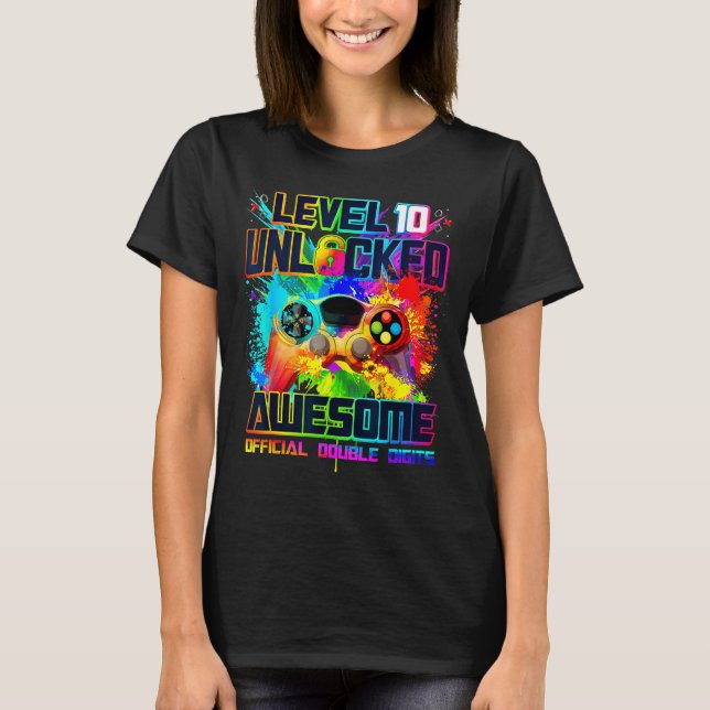 T-shirt Level 10 Unlocked Awesome Gaming Birthday Boy 10th (Devant)