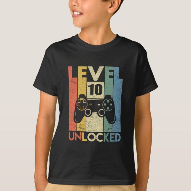T-shirt Level 10 Unlocked Funny Video Gamer 10th Birthday  (Devant)