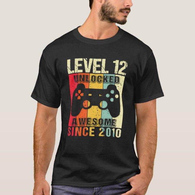 T-shirt Level 12 Unlocked 12Th Birthday Gamer Awesome Sinc (Devant)