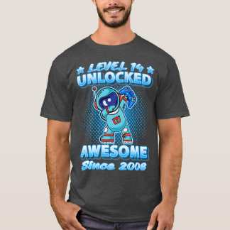 T-shirt Level 14 Unlocked Born 2008 Dabbing Astronaut 14th