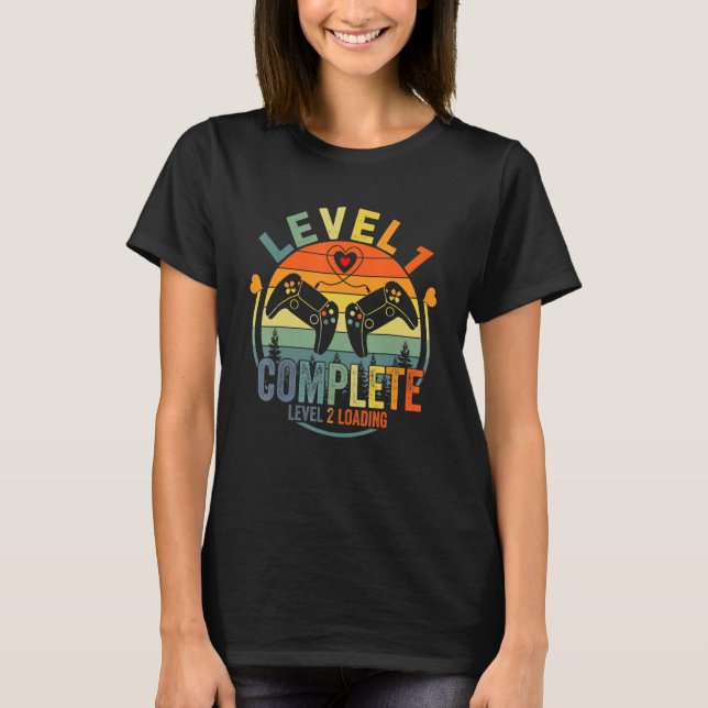 T-shirt Level 1 Complete Level 2 Loading Gamer Wedding Ann (Devant)