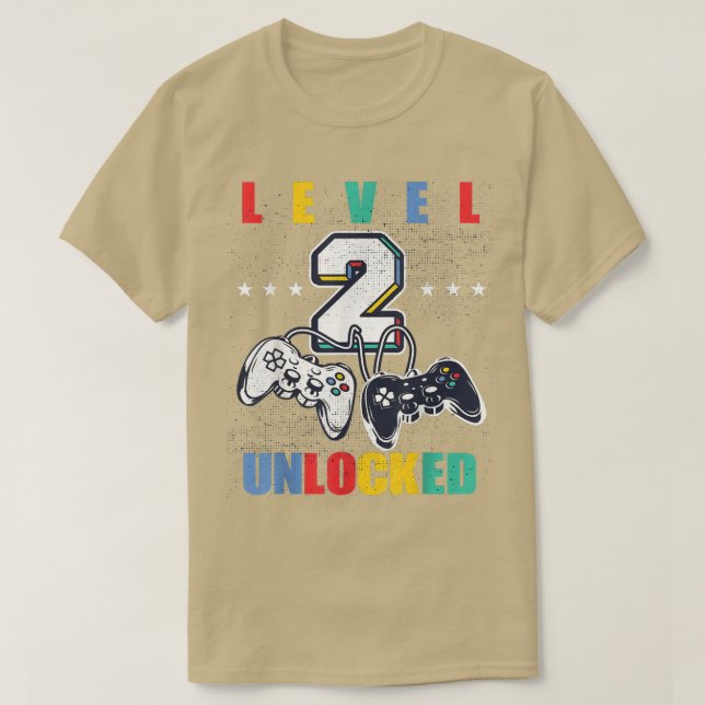T-shirt Level 2 Unlocked Funny Video Game 2nd Birthday Mat (Design devant)