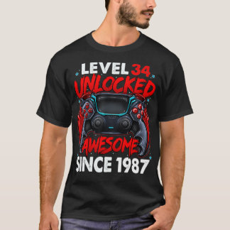 T-shirt Level 34 Unlocked Awesome Since 1987 34th Birthday