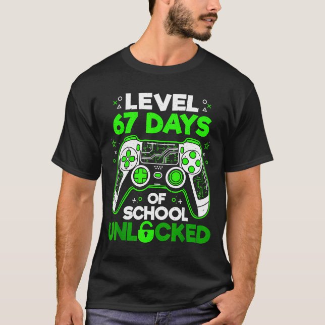 T-shirt Level 67 Days Of School Unlocked Boys 67th Day Of  (Devant)