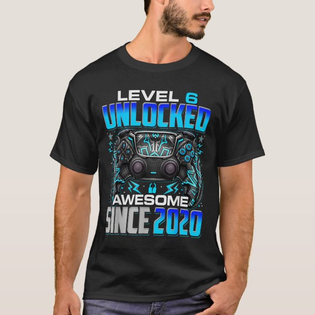 T-shirt Level 6 Unlocked Awesome Since 2020 6th Birthday G (Devant)