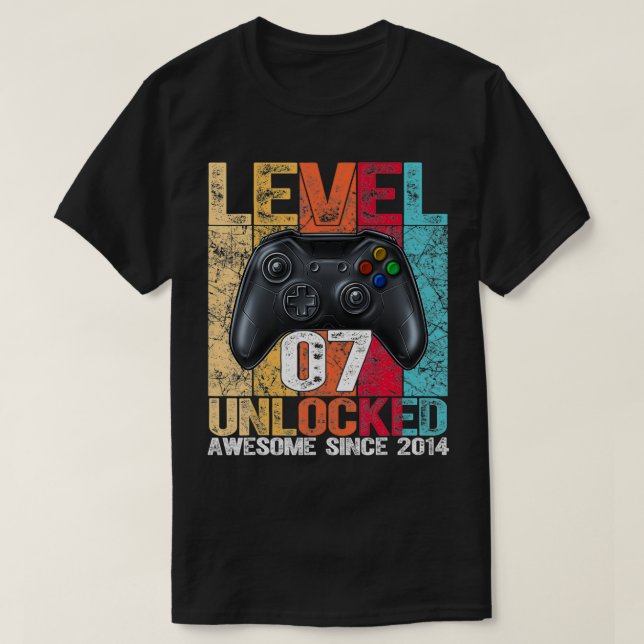 T-shirt Level 7 Unlocked Awesome Since 2014 7th Birthday G (Design devant)