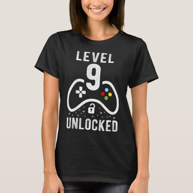 T-shirt Level 9 Unlocked Video Game 9th Birthday Gift  (Devant)