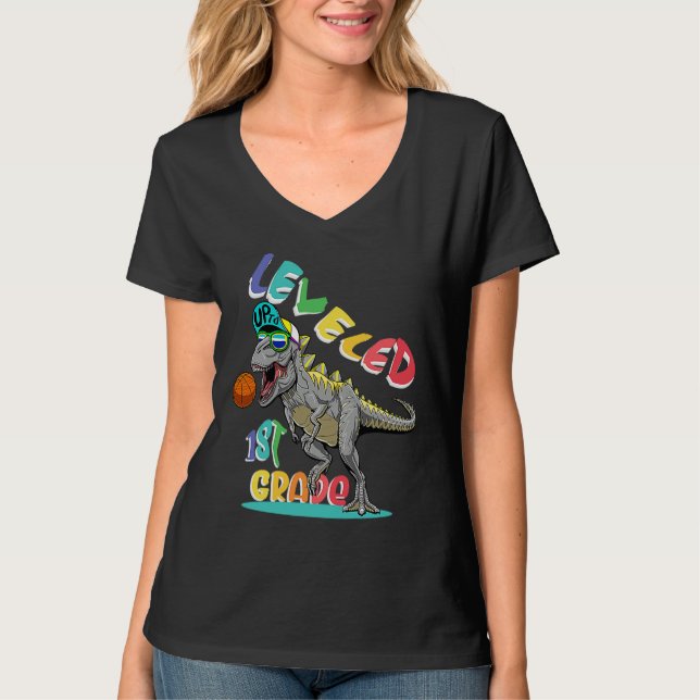 T-shirt Leveled up 1st Grade Rex Dinosaur (Devant)