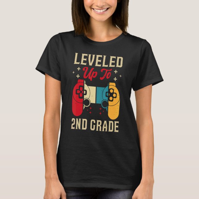 T-shirt Leveled Up To 2nd Grade Gamer Back To School First (Devant)