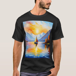 T-shirt Lever de soleil sur un lac et des montagnes enneig