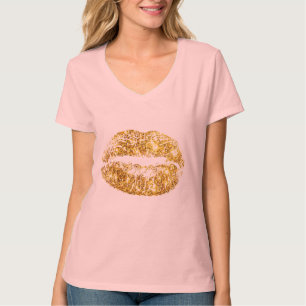 T-shirt Lèvres à étincelles d'or