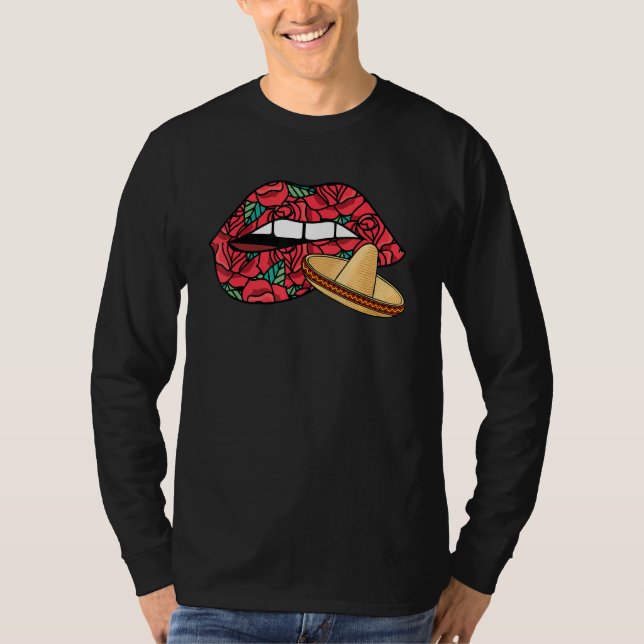 T-shirt Lèvres Bips Dia De Los Muertos Mexicain Sombrero D (Devant)