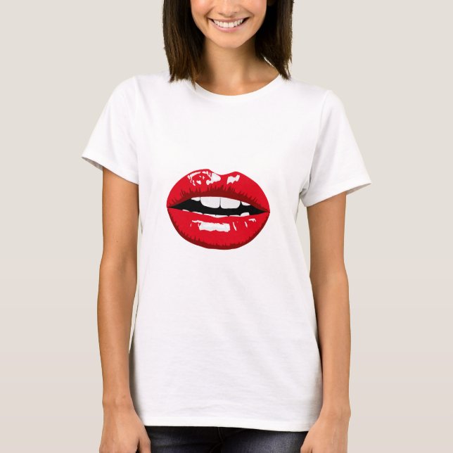 T-shirt lèvres brillantes rouges femmes (Devant)