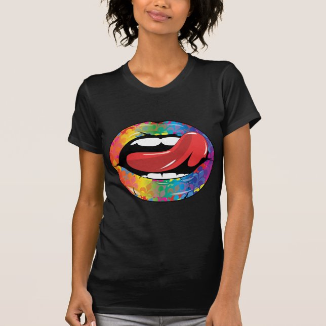 T-shirt Lèvres de Fleur De Rainbow Licking (Devant)