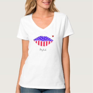 T-shirt Lèvres drapeau américain stylisé avec cœur