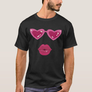 T-shirt Lèvres roses Lunettes en forme de coeur Amour Kiss