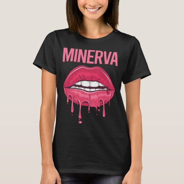 T-shirt Lèvres roses - Nom Minerva (Devant)