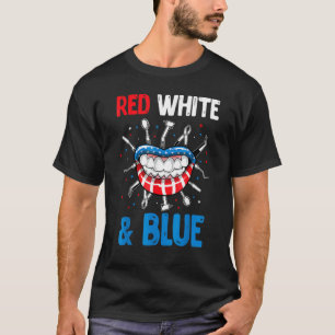 T-shirt Lèvres rouge blanc et bleu du 4 juillet pour femme