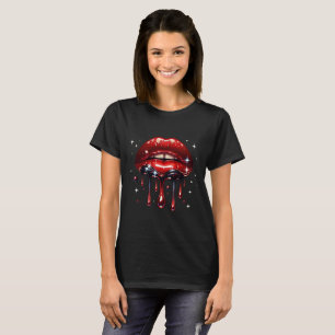 T-shirt Lèvres Rouges Ruisselantes de Paillettes Glamour É