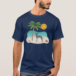 T-shirt Lévrier Italien Bleu à la Plage Tropicale d'Été