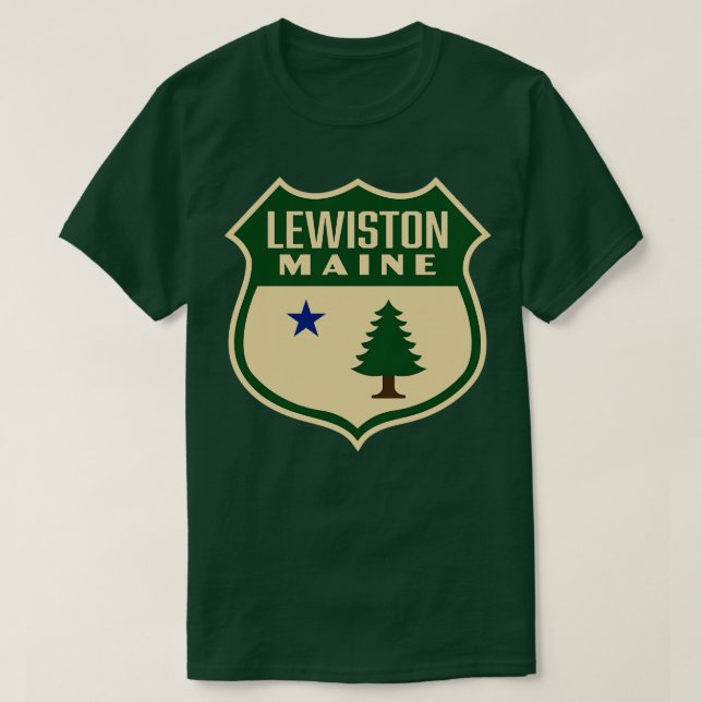 T-shirt Lewiston Maine Retro Pine Tree Shield Vert (Design devant)