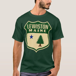 T-shirt Lewiston Maine Retro Pine Tree Shield Vert