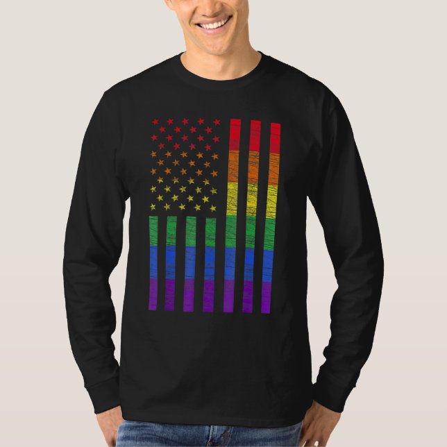 T-shirt Lgbt American Flag Pride Rainbow Gay Lesbian Bi Tr (Devant)