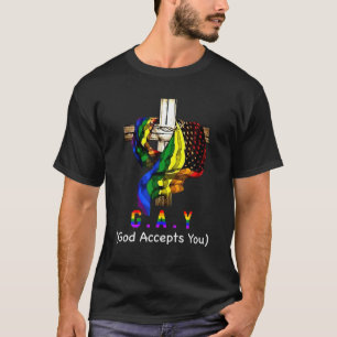 T-shirt LGBT Cross Jesus Gay God Accepte Christian Rai