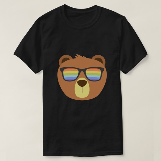 T-shirt Lgbt d'ours gris arc-en-ciel lunettes de soleil  (Design devant)
