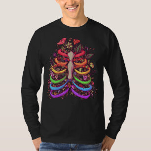 T-shirt Lgbt Fierté Fleur Rib Cage Arc-en-ciel Squelette X