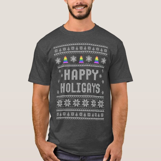 T-shirt LGBT Gay pride Happy Holigays vacances Noël (Devant)