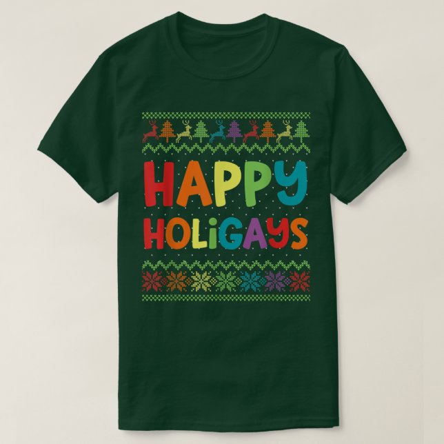 T-shirt LGBT Happy Holigays Ugly Rainb (Design devant)