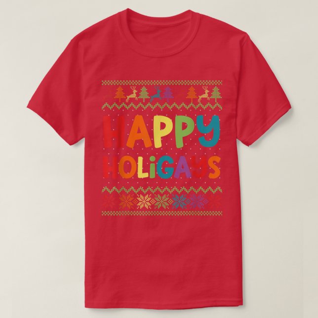 T-shirt LGBT Happy Holigays Ugly Rainb (Design devant)