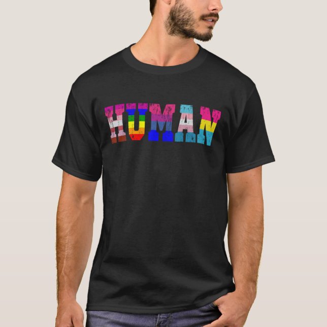 T-shirt LGBT Human Flag Mois de la gay pride LGBTQ Rainbow (Devant)