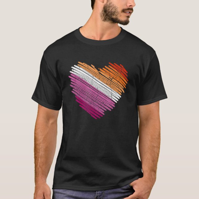 T-shirt Lgbt Le Drapeau De La Fierté Cardiaque Lesbienne A (Devant)