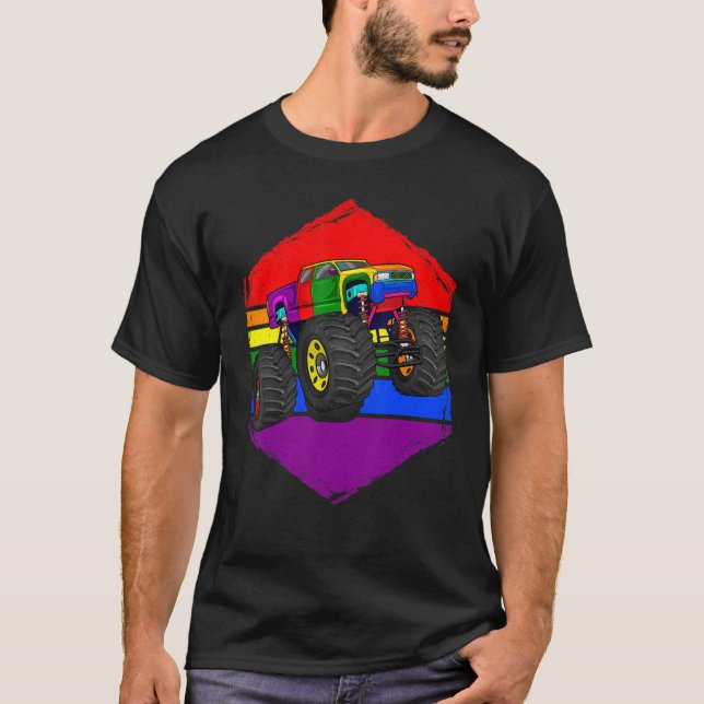 T-shirt Lgbt Monster Truck Rainbow Flag Lgbt Q Car Gay Pri (Devant)