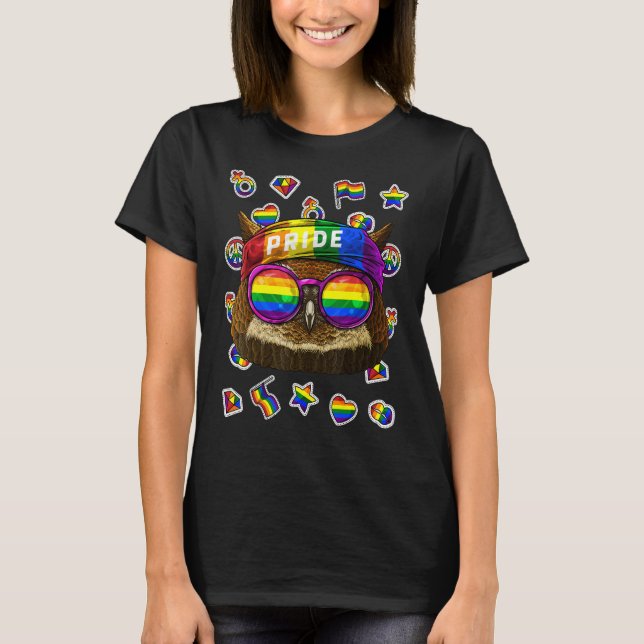 T-shirt Lgbt Owl Mois Gay pride Nuit Oiseau Animal Arc-en- (Devant)