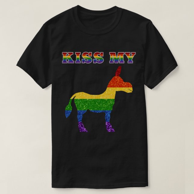 T-shirt LGBT Parties scintillant Rainbow Kiss My Funky (Design devant)