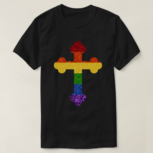T-shirt LGBT Parties scintillant Rainbow Pride Cross (Design devant)